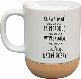 Fehér Bögre Fedéllel És Parafa Aljjal Ajándék Csak Jó Reggelt