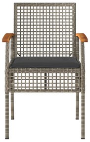 4 db szürke polyrattan és akácfa kerti szék párnákkal