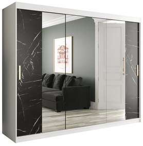 Ruhásszekrény 250 cm Marbelo T2 (matt fehér + fekete márvány). 1064603