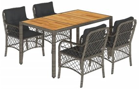 5 részes szürke polyrattan kerti étkezőgarnitúra párnával