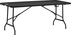 Outsunny Összecsukható Kerti Asztal 6 Személyre, Fémvázas Büféasztal, Fa Hatású Terasz Asztal, HDPE, 180 x 75.5 x 73 cm, Sötétszürke | Aosom