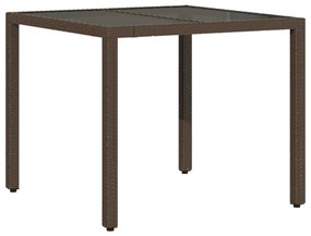barna polyrattan üveglapos kerti asztal 90 x 90 x 75 cm