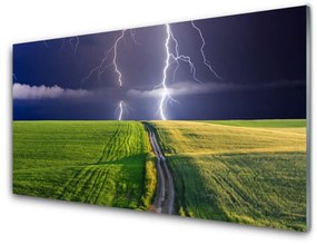 Fali üvegkép Lightning Field Landscape 100x50 cm 2 fogas