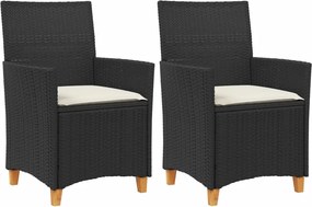vidaXL 2 db fekete polyrattan és tömör fa kerti szék párnával