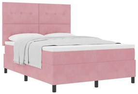 Boxspring Ágy Mattal Rózsaszín 140x190 cm Bársony