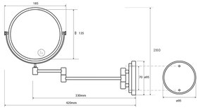 SAPHO XR005 X-Round E lógó kozmetikai tükör, 15 cmátmérőjű, ezüst