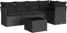 vidaXL 6 részes fekete polyrattan kerti ülőgarnitúra párnákkal