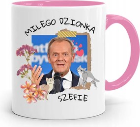 Donald Tusk Rózsaszín Bögre Platform Ajándék fényképes nyomtatással