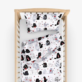 Goldea gyermek pamut ágyneműhuzat kiságyba - cikkszám 659 komikus macskák fehér alapon 110 x 125 és 35 x 55 cm
