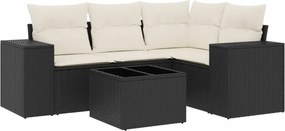 vidaXL 5 részes fekete polyrattan kerti kanapészett párnákkal