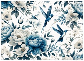 Üveg kép - Kolibrikok virágokkal (70x50 cm)