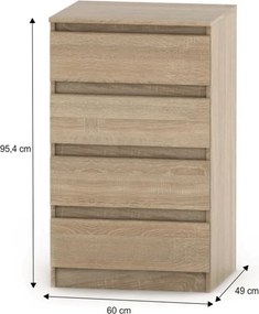 4 fiókos komód, tölgy sonoma, HANY NEW 014