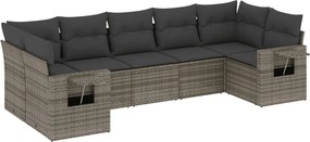 vidaXL 7 részes szürke polyrattan kerti ülőgarnitúra párnákkal