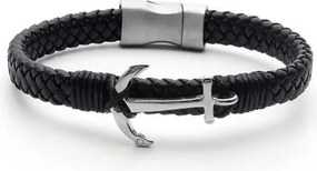 Karkötő, fekete fonott bőr, mágneszárral, ezüst színű horgonnyal, 22,5cm, ART CRYSTELLA® (RSWK0028)