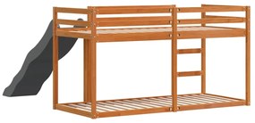 barna tömör fenyő emeletes ágy csúszdával és létrával 90x200 cm