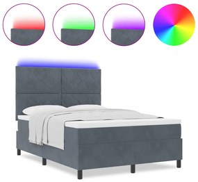 Boxspring Ágy Mattal és LED Fekete Szürke 140x200 cm Bársonyos