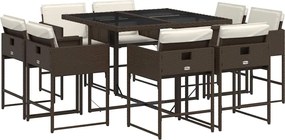 vidaXL 9 részes barna polyrattan kerti étkezőgarnitúra párnákkal