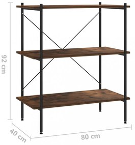 fekete és sötét faszínű 3 szintes polcrendszer 80x40x92 cm