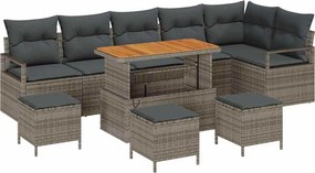vidaXL Kerti Kanapé Szett párnával 10 pcs Szürke Poli rattan