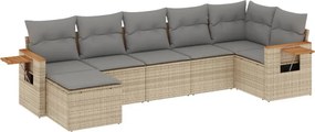 vidaXL 7 részes bézs polyrattan kerti ülőgarnitúra párnákkal