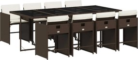 vidaXL 9 részes barna polyrattan kerti étkezőgarnitúra párnákkal
