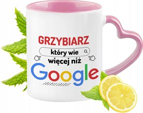 Gombász Bögre Rózsaszín Szív Alakú Füllel Kávé Ajándék