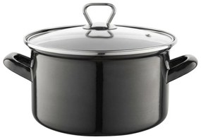 Zománcozott edény fedővel 3,3 l, fekete