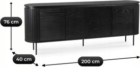 Komód 200 cm méretben, négyajtós kivitelben, fekete színben BECK