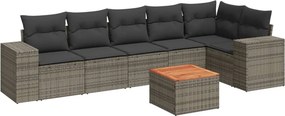 vidaXL 7 részes szürke polyrattan kerti ülőgarnitúra párnákkal
