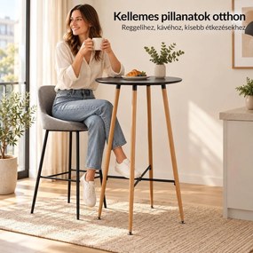 Bárasztal, kerek MDF asztallappal, Ø60 x 102 cm, fekete/tölgy