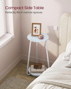 Kerek lerakóasztal, 2 szintes, üveglappal, márvány mintás fehér