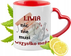 Lívia Piros Bögre Szív Alakú Füllel Ajándék Nyomtatott