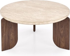Manios dohányzóasztal 80 cm kerek - travertin / dió