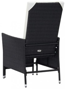 3 részes fekete polyrattan kerti bútorszett párnákkal