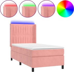 vidaXL rózsaszín bársony rugós és LED-es ágy matraccal 90x200 cm