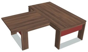 Verno+ S asztal 200 x 220 cm, kiegészítő íróasztallal, dió / piros