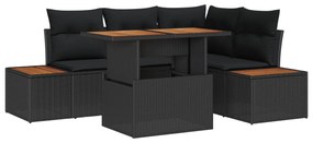 5 Darabos Kert Étkező Szett Párnával Fekete Poli Rattan Akáciával