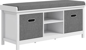 HOMCOM Cipőpánt, Állítható 3-Szintes Polccal, 2 Kivehető Fiókkal és Párnával, Chipboard Cipőszekrény, 105x35x47 cm, Fehér és Szürke | Aosom