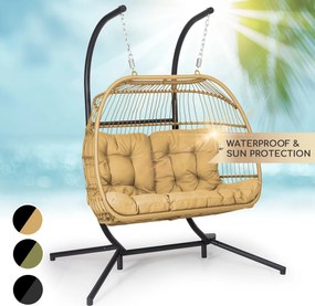 Blumfeldt Biarritz Double, függőszék, dupla ülés, párna, poliészter, alumínium, polirattan, 260 kg