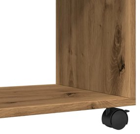 kézműves tölgy színű szerelt fa görgős szekrény 72x33x42,5 cm