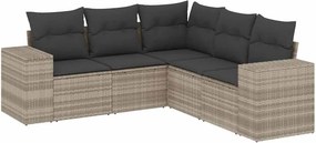 vidaXL 5 részes világosszürke polyrattan kerti ülőgarnitúra párnákkal