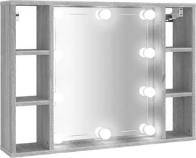 vidaXL szürke sonoma színű tükrös szekrény LED-ekkel 76 x 15 x 55 cm