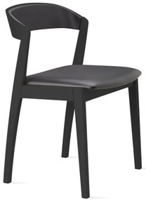 SM826 design szék, fekete bőr ülő/hátlap, lakkozott fekete tölgy láb