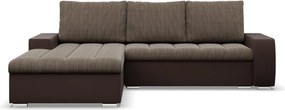 Toronto sarokkanapé, 2 ágyneműtartóval, fonott + műbőr, baloldali, barna