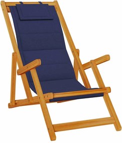 vidaXL kék akácfa & textilene összecsukható strandszék karfával