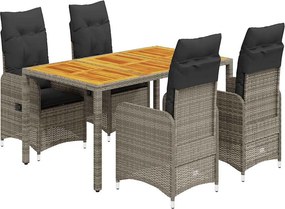 vidaXL 5 részes szürke polyrattan kerti bisztrógarnitúra párnákkal