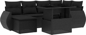 vidaXL 7 részes fekete polyrattan kerti ülőgarnitúra párnával