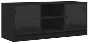 fekete TV-szekrény üvegajtókkal 102 x 37 x 42 cm