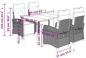 5-részes barna polyrattan kerti étkezőgarnitúra párnákkal