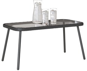 vidaXL Dohányzóasztal Fekete 90 x 45 x 43 cm Polirattan és üveg